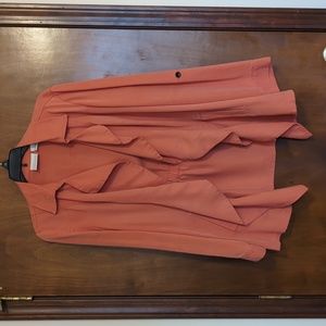 Chicos Womens Jacket Soft Ruffle Roll Tab Sleeve Lyocell Orange Small